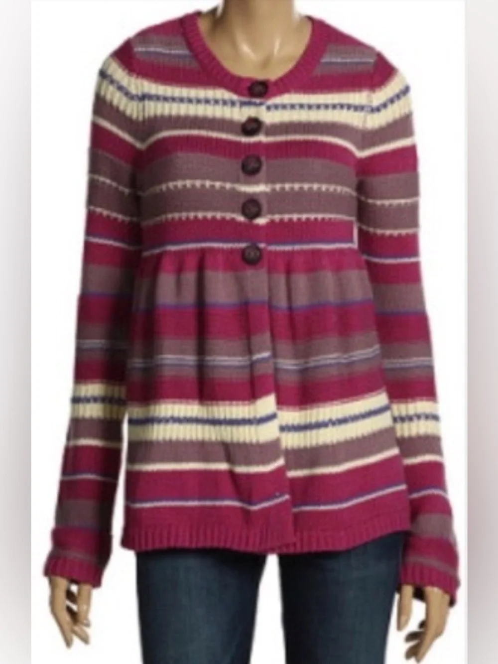 Free People Babydoll Striped Button Cardigan Pink Small EUC